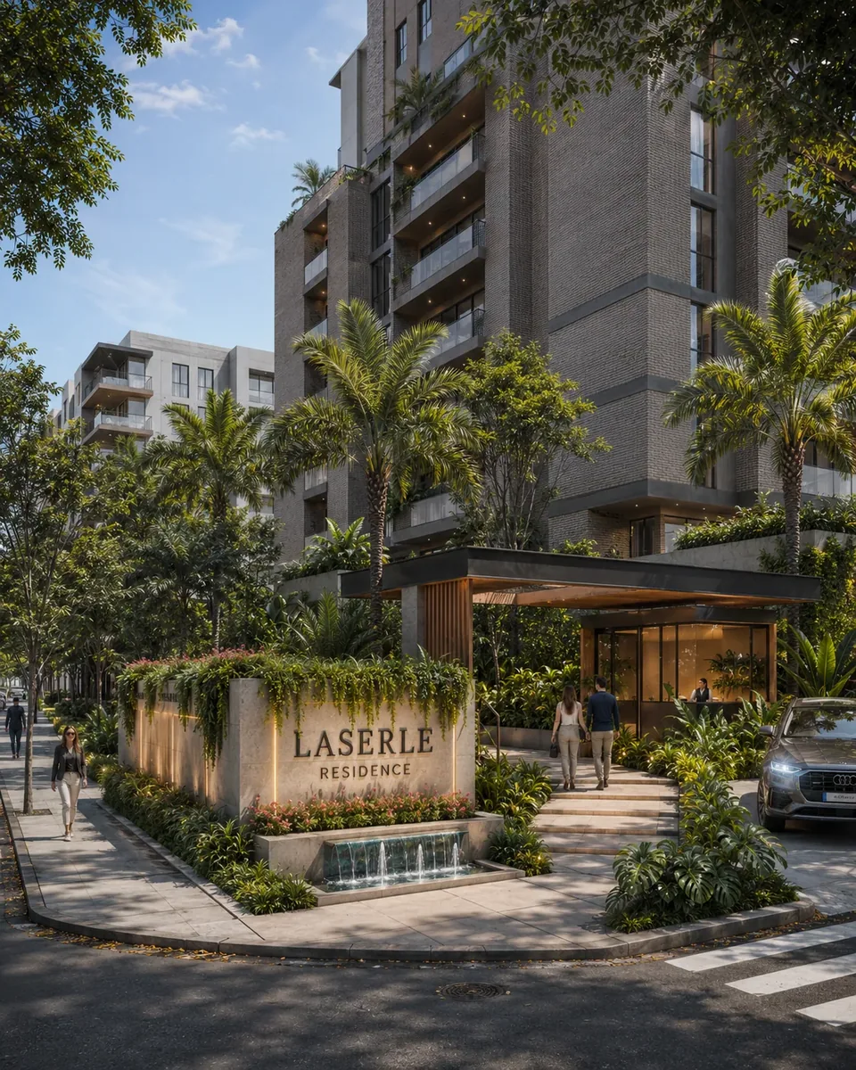 Ingreso residencial con paisajismo integrado